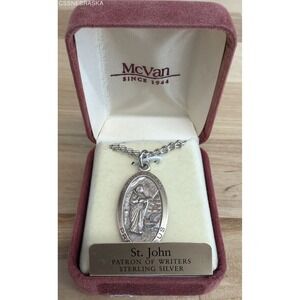 McVan St John Patron of Writers Pendant Necklace Sterling Silver With Box